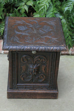 Load image into Gallery viewer, Antique English Coal Hod Scuttle Fireplace Hearth Carved Oak End Table 19th C