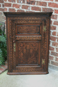 Antique English Oak CORNER Cabinet Hanging Wall Cabinet Medicine Storage Large