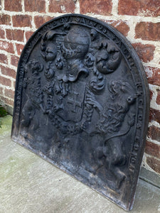Antique French Cast Iron Fireback Fireplace Hearth Heraldic Knights Lions 18th C