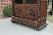 Load image into Gallery viewer, Antique French Barley Twist Bookcase Oak Cabinet w Drawer Renaissance Revival