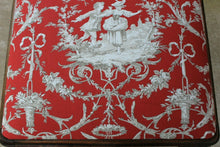 Load image into Gallery viewer, Antique French Bench Foot Stool Red Toile Upholstery Vanity Stool Walnut