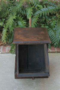 Antique English Coal Hod Scuttle Hearth Fireplace End Table Carved Oak 19th C
