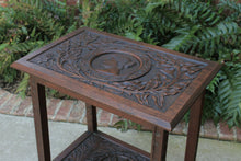 Load image into Gallery viewer, Antique English Oak End Table 2-Tier Highly Carved Trees Vines Side Table