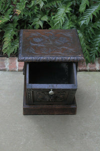 Antique English Coal Hod Scuttle Fireplace Hearth Carved Oak End Table 19th C