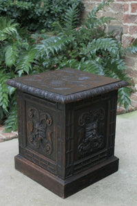 Antique English Coal Hod Scuttle Fireplace Hearth Carved Oak End Table 19th C