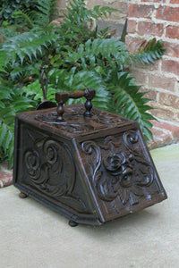 Antique English Coal Hod Scuttle Hearth Fireplace Renaissance Tin Liner 19th C