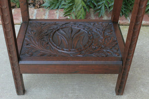 Antique English Oak End Table 2-Tier Highly Carved Trees Vines Side Table