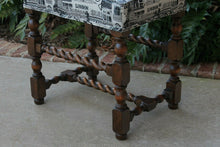 Load image into Gallery viewer, Antique English Bench Stool Walnut Barley Twist LONDON Upholstery Vanity Stool