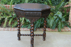 Antique French BARLEY TWIST Table Entry Center Parlor Octagon Library Oak Table