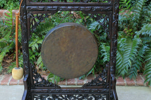 Antique Carved Rosewood DINNER GONG Asian 19th Century w Striker Victorian Era