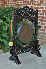 Load image into Gallery viewer, Antique Carved Rosewood DINNER GONG Asian 19th Century w Striker Victorian Era