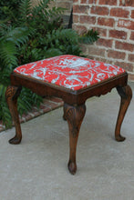 Load image into Gallery viewer, Antique French Bench Foot Stool Red Toile Upholstery Vanity Stool Walnut