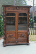 Load image into Gallery viewer, Antique French Barley Twist Bookcase Oak Cabinet w Drawer Renaissance Revival