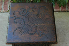 Load image into Gallery viewer, Antique English Coal Hod Scuttle Hearth Fireplace End Table Carved Oak 19th C