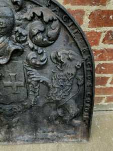 Antique French Cast Iron Fireback Fireplace Hearth Heraldic Knights Lions 18th C