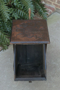 Antique English Coal Hod Scuttle Hearth Fireplace End Table Carved Oak 19th C