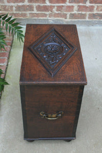 Antique English Blanket Chest Box Coffer Trunk End Table CARVED Oak 19thC Petite