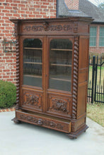 Load image into Gallery viewer, Antique French Barley Twist Bookcase Oak Cabinet w Drawer Renaissance Revival