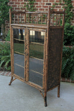 Load image into Gallery viewer, Antique English Tortoise Bamboo Lacquer Chinoiserie Bookcase Display Cabinet