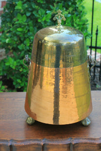 Antique French Copper & Brass Jug Vessel with Lid & Handle Hand Seamed 19th C