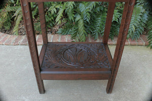 Antique English Oak End Table 2-Tier Highly Carved Trees Vines Side Table