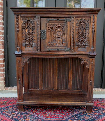 Antique French Carved Oak Gothic Sacristy Vestry Altar Wine Cabinet Bar Catholic