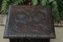 Load image into Gallery viewer, Antique English Coal Hod Scuttle Fireplace Hearth Carved Oak End Table 19th C