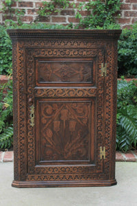 Antique English Oak CORNER Cabinet Hanging Wall Cabinet Medicine Storage Large