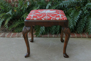 Antique French Bench Foot Stool Red Toile Upholstery Vanity Stool Walnut