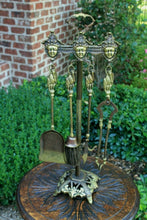 Load image into Gallery viewer, Antique English Brass Fireplace Tool Set Accessories GOTHIC Hearth Set PETITE