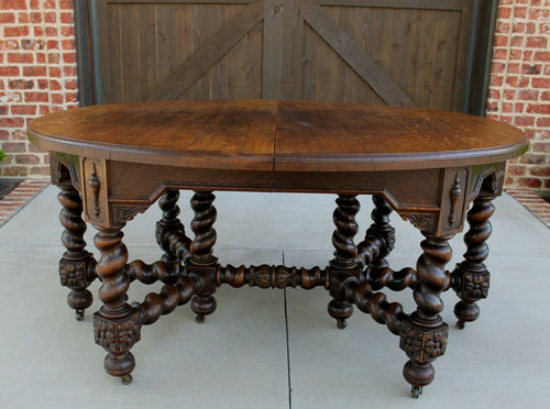 Antique English Oak BARLEY TWIST Table OVAL Jacobean Dining Farmhouse w/Leaf
