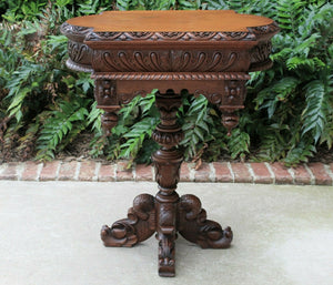 Antique French Walnut Victorian Renaissance Dolphin Pedestal Footed Side Table