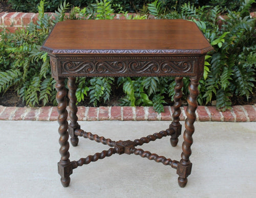 Antique French BARLEY TWIST Table Sofa Entry Hall Table Oak Renaissance Revival