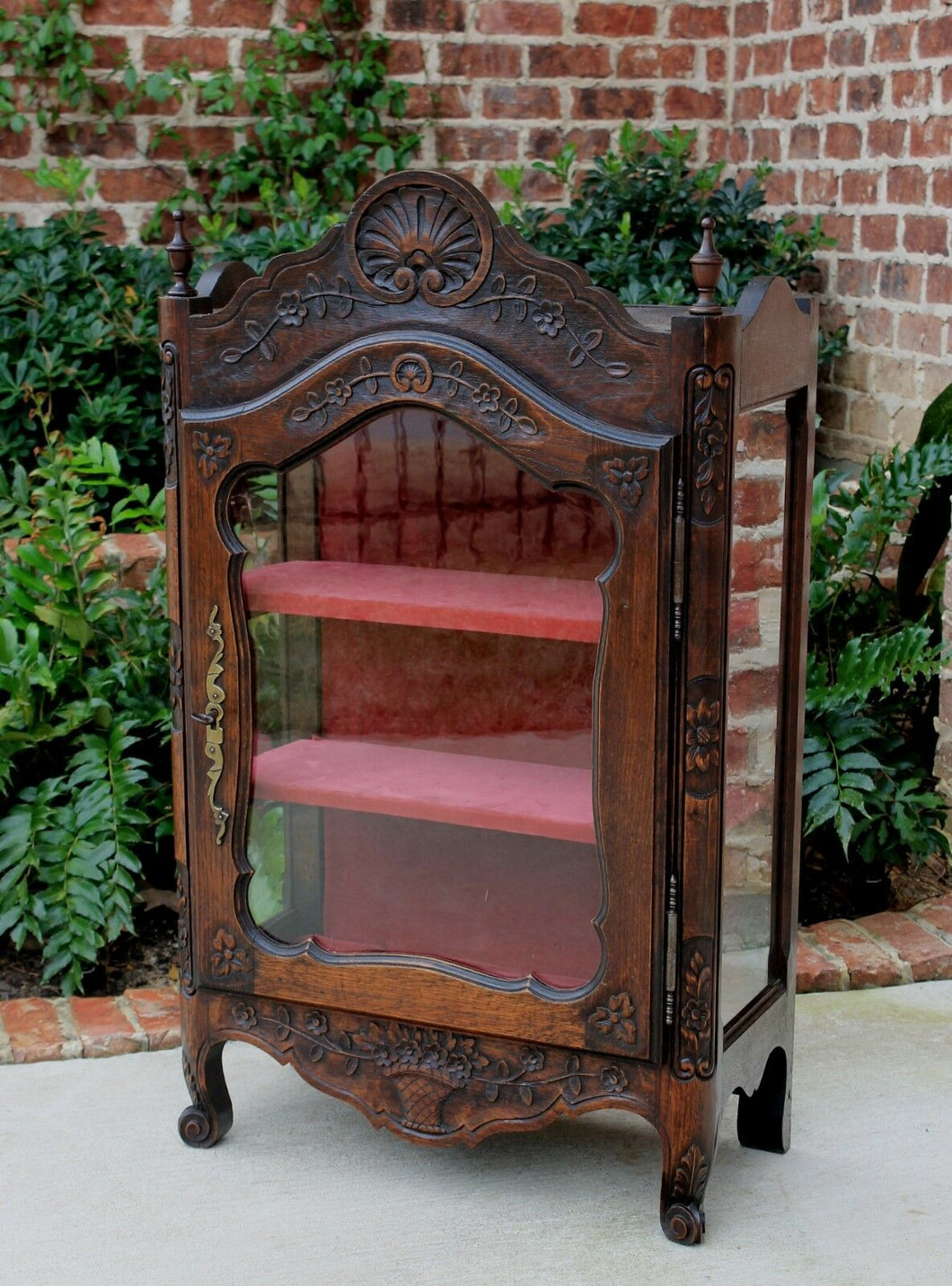 Antique French Country Oak Curio Display Cabinet Vitrine Cabinet Bookcase China