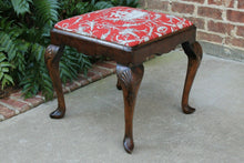 Load image into Gallery viewer, Antique French Bench Foot Stool Red Toile Upholstery Vanity Stool Walnut