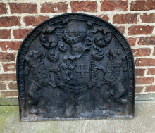 Load image into Gallery viewer, Antique French Cast Iron Fireback Fireplace Hearth Heraldic Knights Lions 18th C