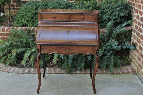 Antique French Birds Eye Maple Fall Front Secretary Desk Bureau Louis XV 19th C