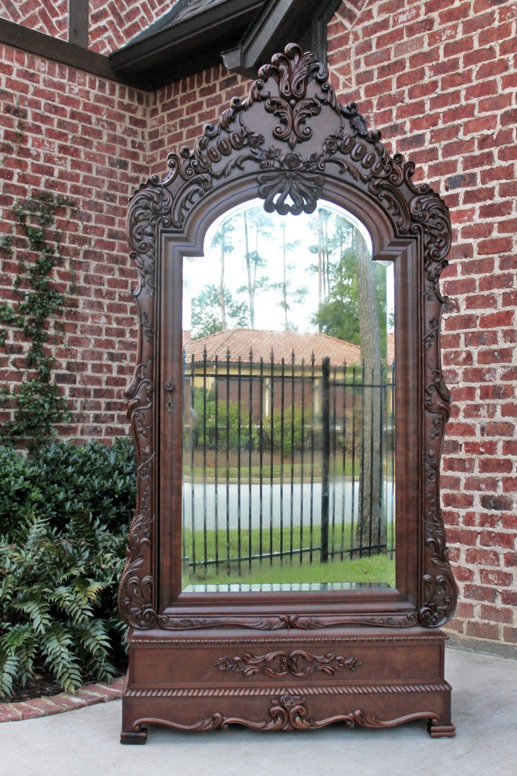 Antique French Wardrobe Armoire Cabinet Closet Bookcase Walnut Rococo Mirrored