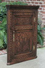 Load image into Gallery viewer, Antique English Oak CORNER Cabinet Hanging Wall Cabinet Medicine Storage Large