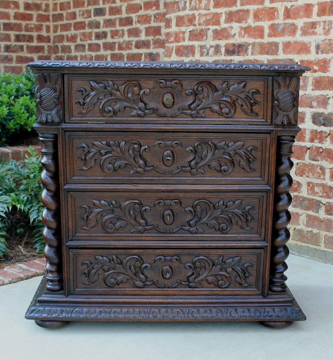 Antique French Oak Chest of Drawers Renaissance BARLEY TWIST Entry Commode