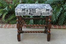 Load image into Gallery viewer, Antique English Bench Stool Walnut Barley Twist LONDON Upholstery Vanity Stool