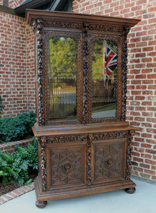 Antique French Oak Bookcase Black Forest HUNT Display Cabinet Jacobean Sideboard