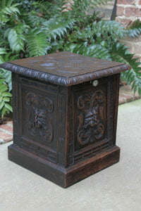 Antique English Coal Hod Scuttle Fireplace Hearth Carved Oak End Table 19th C