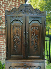 Load image into Gallery viewer, Antique French Secretary Desk Bookcase Cabinet Fall Front Louis XV Oak PETITE