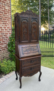 Antique French Secretary Desk Bookcase Cabinet Fall Front Louis XV Oak PETITE