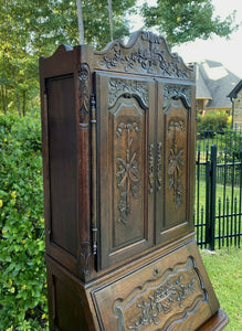 Antique French Secretary Desk Bookcase Cabinet Fall Front Louis XV Oak PETITE