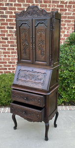 Antique French Secretary Desk Bookcase Cabinet Fall Front Louis XV Oak PETITE