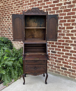 Antique French Secretary Desk Bookcase Cabinet Fall Front Louis XV Oak PETITE