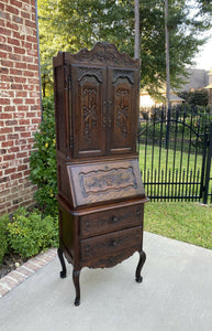 Antique French Secretary Desk Bookcase Cabinet Fall Front Louis XV Oak PETITE