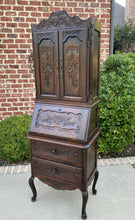 Load image into Gallery viewer, Antique French Secretary Desk Bookcase Cabinet Fall Front Louis XV Oak PETITE